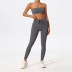 Ctenkevet Summer Women's Breathable Yoga Set Female High Waist Drawstring Sports Suit 2ps Women Fitness Wear Strapless Bra Woman Luxlife Brands