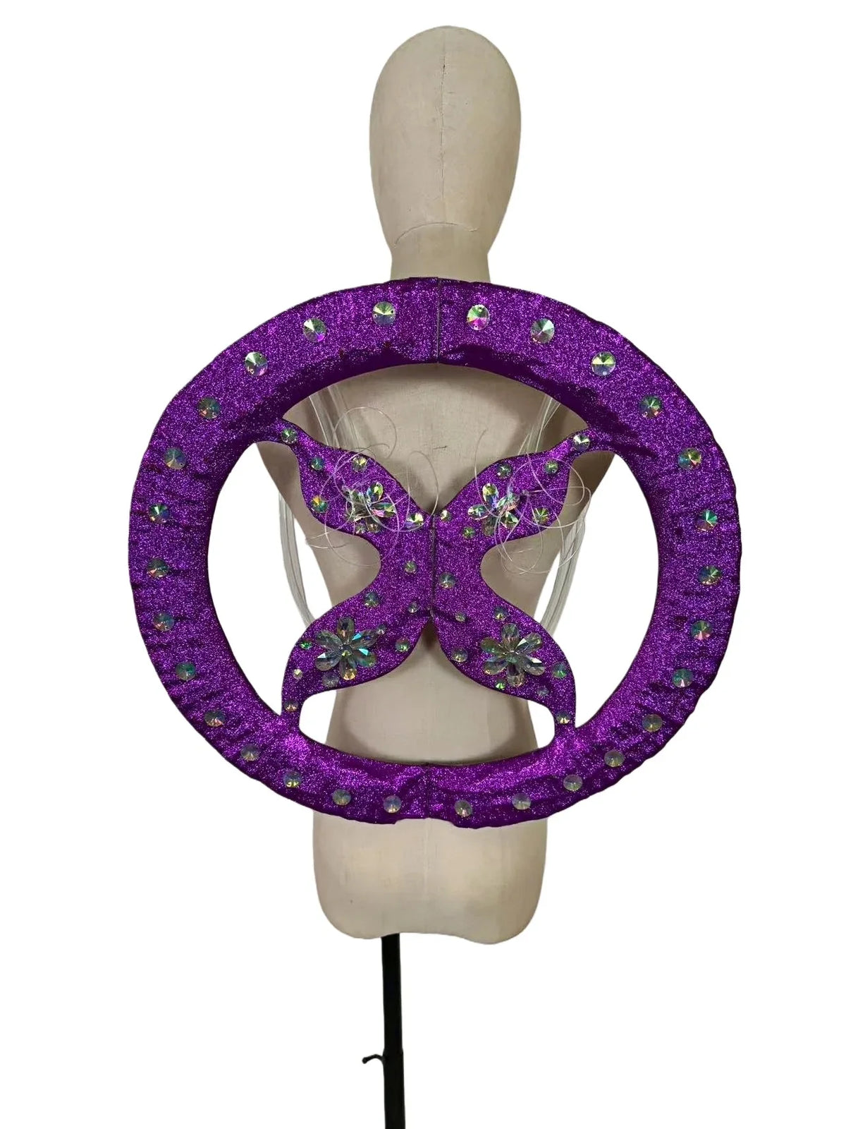 Rhinestone-Embellished Feather Backpiece Frame with Harness