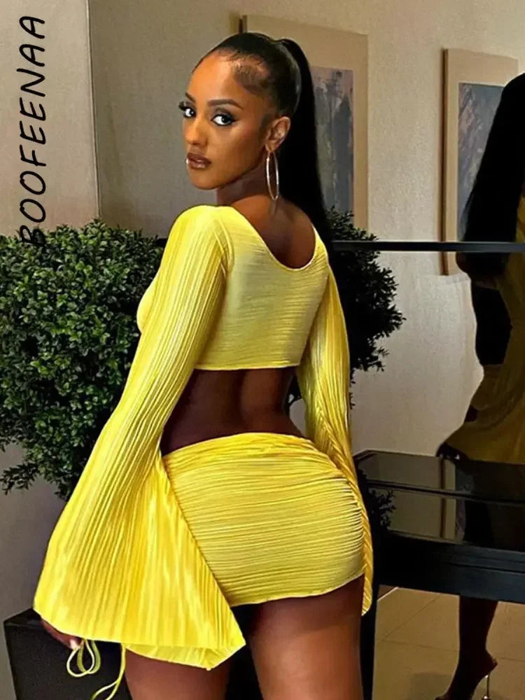 Destiny Beach Club Flared Long Sleeve Top & Skirt Set LUXLIFE BRANDS