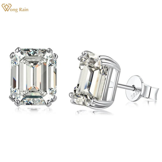 Wong Rain 100% 925 Sterling Silver Emerald Cut 4CT High Carbon Diamonds Ear Stud Earrings Wedding Party Jewelry Drop Shipping LUXLIFE BRANDS