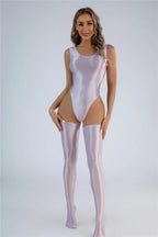 Women Candy Color Oil Glossy Elastic Bodysuit Bodycon Rompers One-piece Swimsuit Silky Tights Satin Backless Shaper Sexy Leotard Luxlife Brands