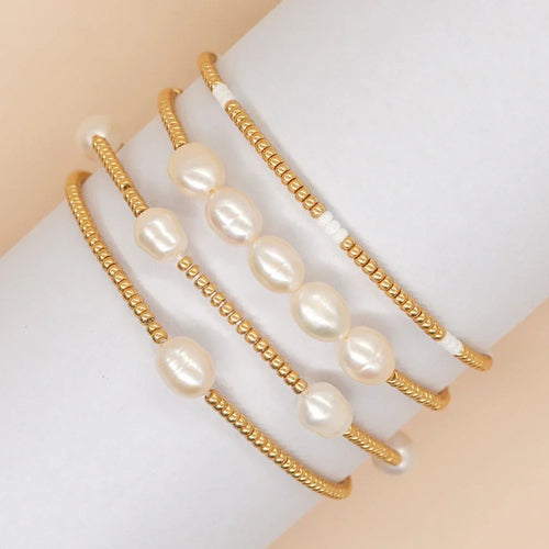 Bohemian Luxury Freshwater Pearl Women Handmade Stretch Summer Couple Gift Boho Fashion Jewelry Golden Miyuki Seed Bead Bracelet