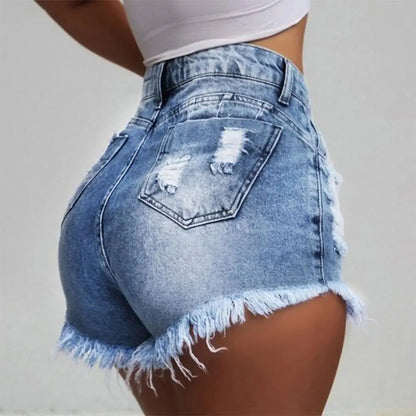 High Waist Fringe Denim Shorts