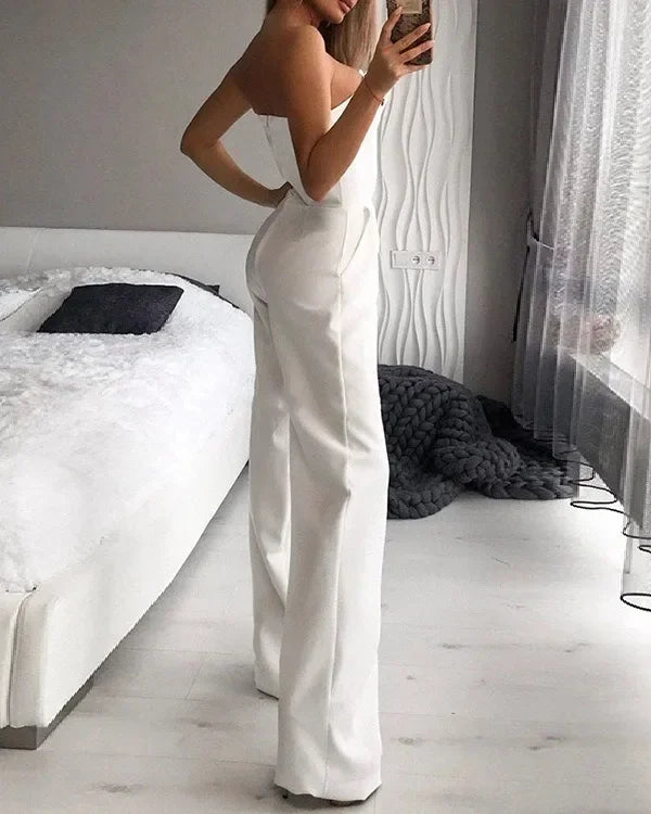 Summer Long Rompers Women Jumpsuit Elegant Strapless Summer Sleeveless Wide Leg Club Party Outfits Work 2024 White Overalls - LUXLIFE BRANDS
