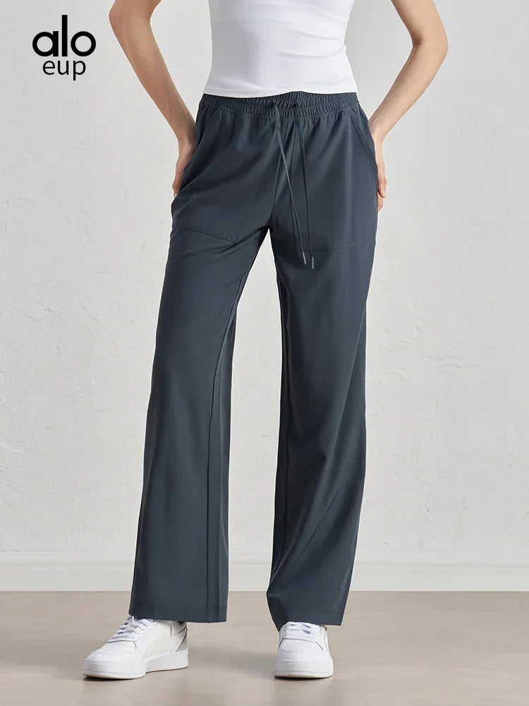 Alo Eup High Waist Wide Leg Dstring Pants Summer Casual Fitn Outdoor Sports Straight Leg Loose Fit Trousers