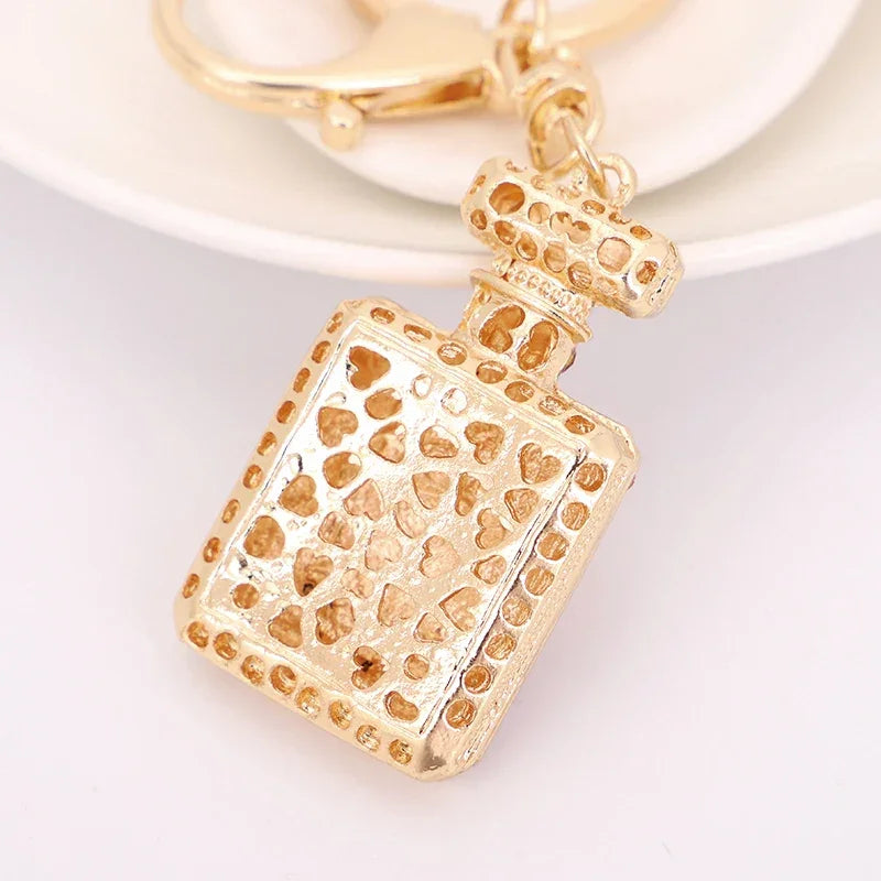 Crystal Keychain With Shiny Rhinestone Keyrings Perfume Bottle Shape Pendant For Lady Girls Bag Wallet Hanging Ornament Gifts LUXLIFE BRANDS