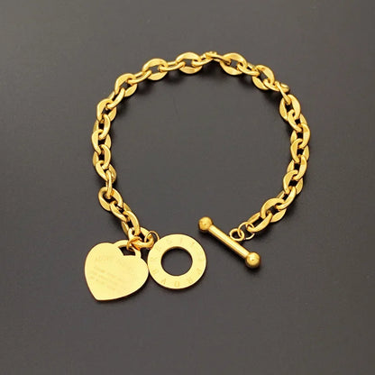 Korean Y2K Retro Stainless Steel Gold Plated Chain Heart Pendant Bracelet For Women Party Jewelry Set Beautiful Gifts