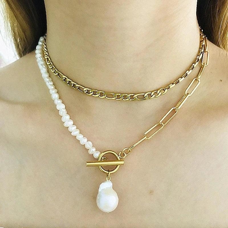Boho Fashion Gold-Color Shell Necklace Natural Pearl Handmade Beautiful Necklace Women Baroque Jewelry Charm Statement Best Gift