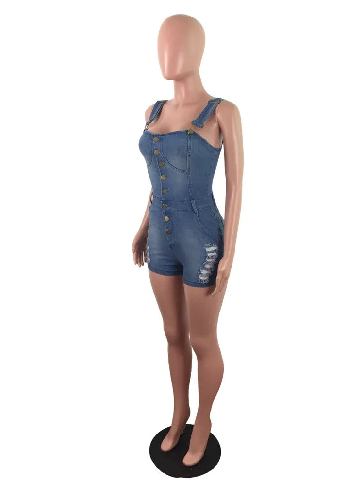 IDress Women Summer Blue Jeans Playsuit Jumpsuits for Women 2023 Combinaison Short Femme Sexy Bodycon Denim Overalls Combishort LUXLIFE BRANDS