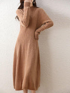 Elegant Fashion Dresses Cashmere Sweater Knitted Long Dress 100% Merino Wool Women Turtleneck Office Skirt Autumn Winter Clothes LUXLIFE BRANDS