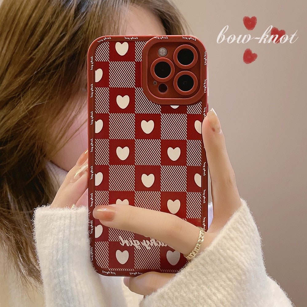 Silicone soft heart phone case for iphone 12 mini 13 11 14 Pro Max XR X XSMAX 7 8 Plus case candy color pink funda cover capa