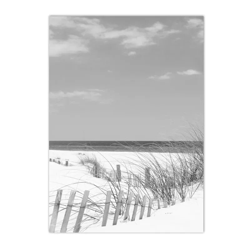 Sea Beach Waves Canvas Poster Black And White Wall Paintings Coconut Tree Art Prints Shell Starfish Print Pictures Bedroom Decor