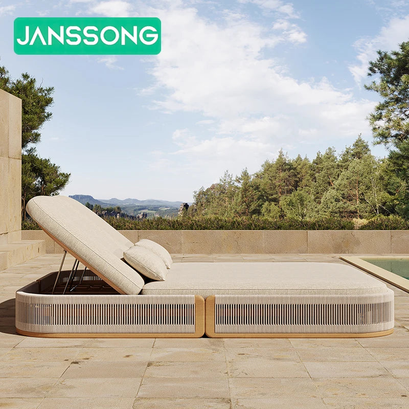 Modern Hotel Outdoor Sun Lounger Luxury Villa Outdoor Furniture Chair Resort Outdoor Sun Lounger  Beach Double Lounger Chair Set