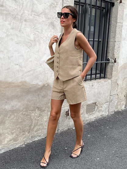 Summer Casual Khaki Shorts Set