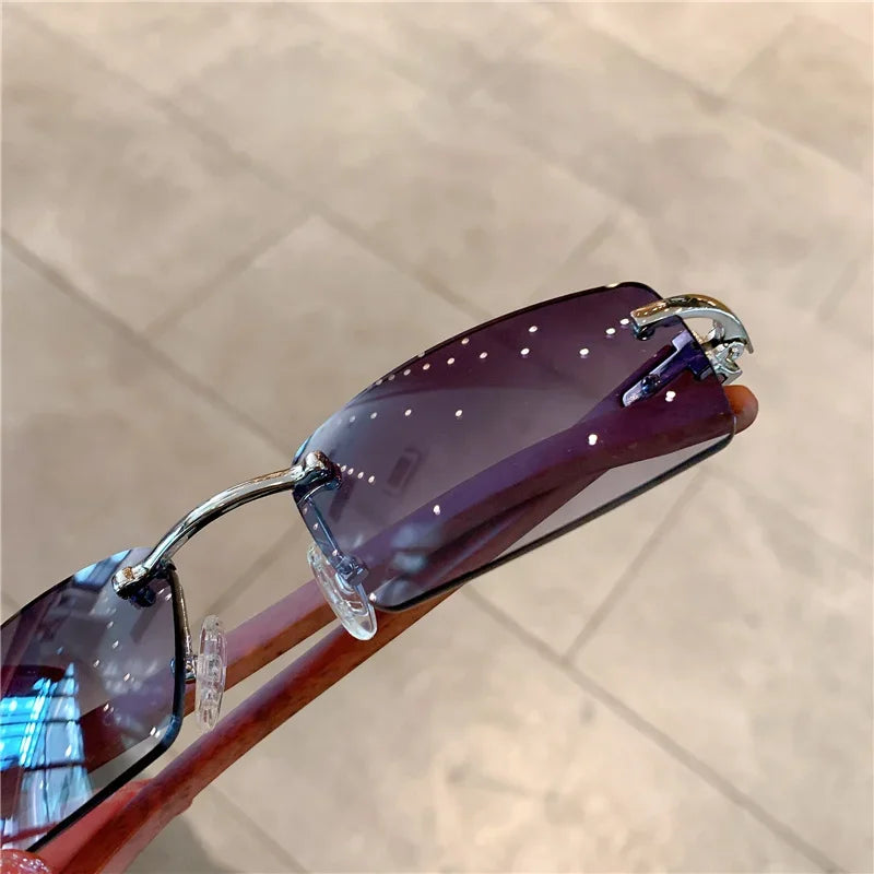 KAMMPT Rimless Sunglasses For Men Women Wooden Pattern Luxury Brand Retro Sun Glasses Fashion Shades UV400 Travel Outdoor Luxlife Brands