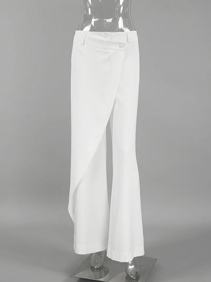 Aynaray 2024 Autumn Winter Women Asymmetric Office Trousers High Waist Solid White Straight Pants For Women Female