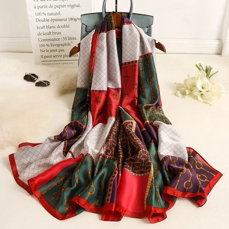 180*90cm Luxury Brand Spring Summer Autumn Women Clothing New Fashion Color matching printed silk scarf lady popular turba
