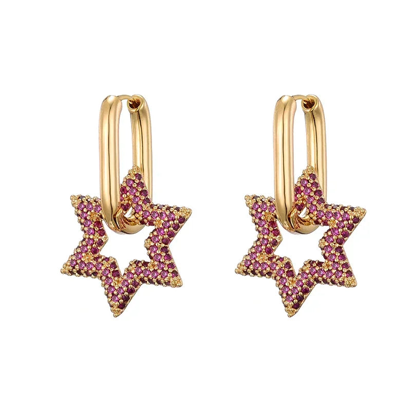 Star Gazing Gold Color Zircon Earrings LUXLIFE BRANDS
