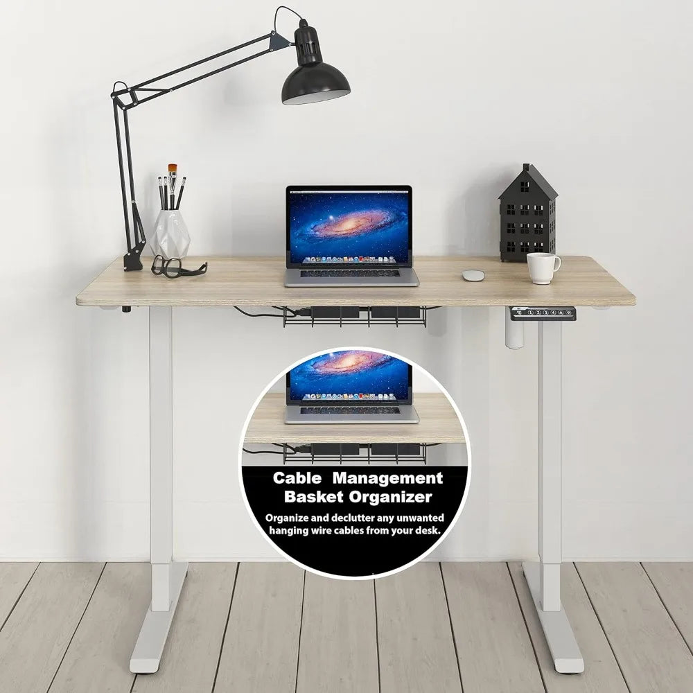 Height Adjustable Standing Desk, 48 x 24 Inches, White Frame and Maple Top