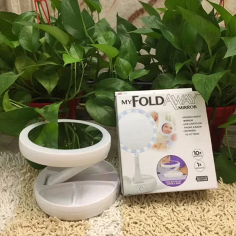 Foldable USB Charging or Battery Led Mirror Makeup White Vanity Cosmetic Mirror with Light 10X Magnifying Table Mirrors LUXLIFE BRANDS