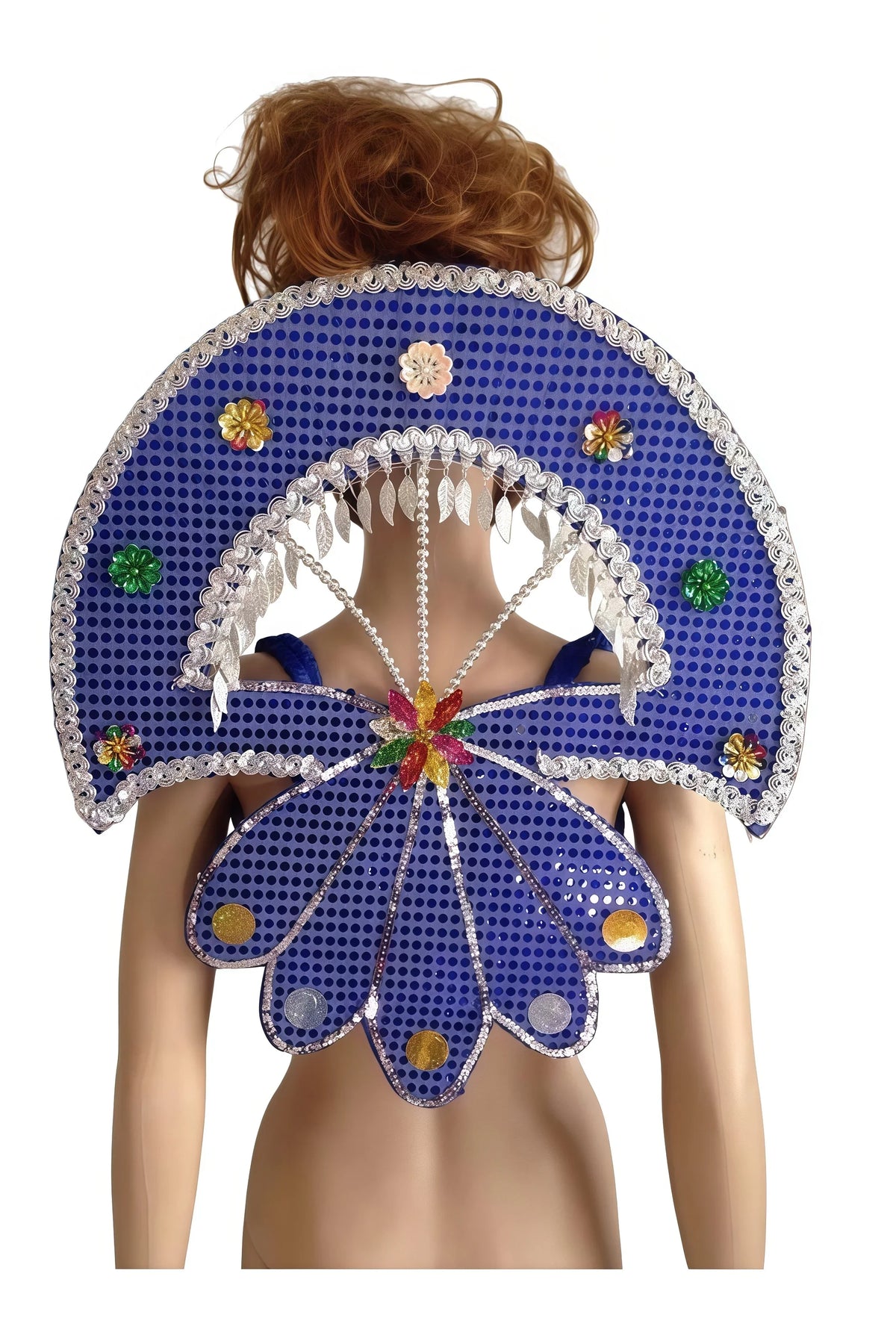 Sequined Butterfly-Style Costume Backpiece with Draped Chain