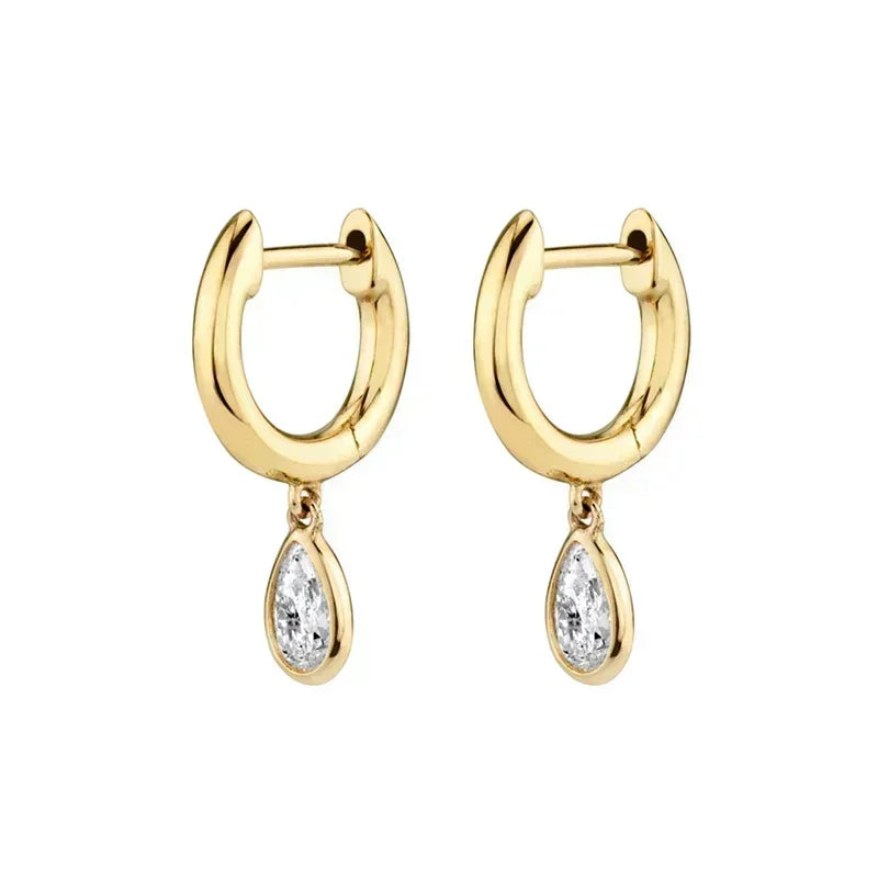 Luxury white crystal zircon earrings 925 sterling silver ear needles Hoop gold earrings For women Fashion Luxury Wedding Jewelry Luxlife Brands