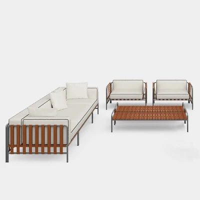 Outdoor stainless steel sofa rattan courtyard villa rain and sun coffee table combination