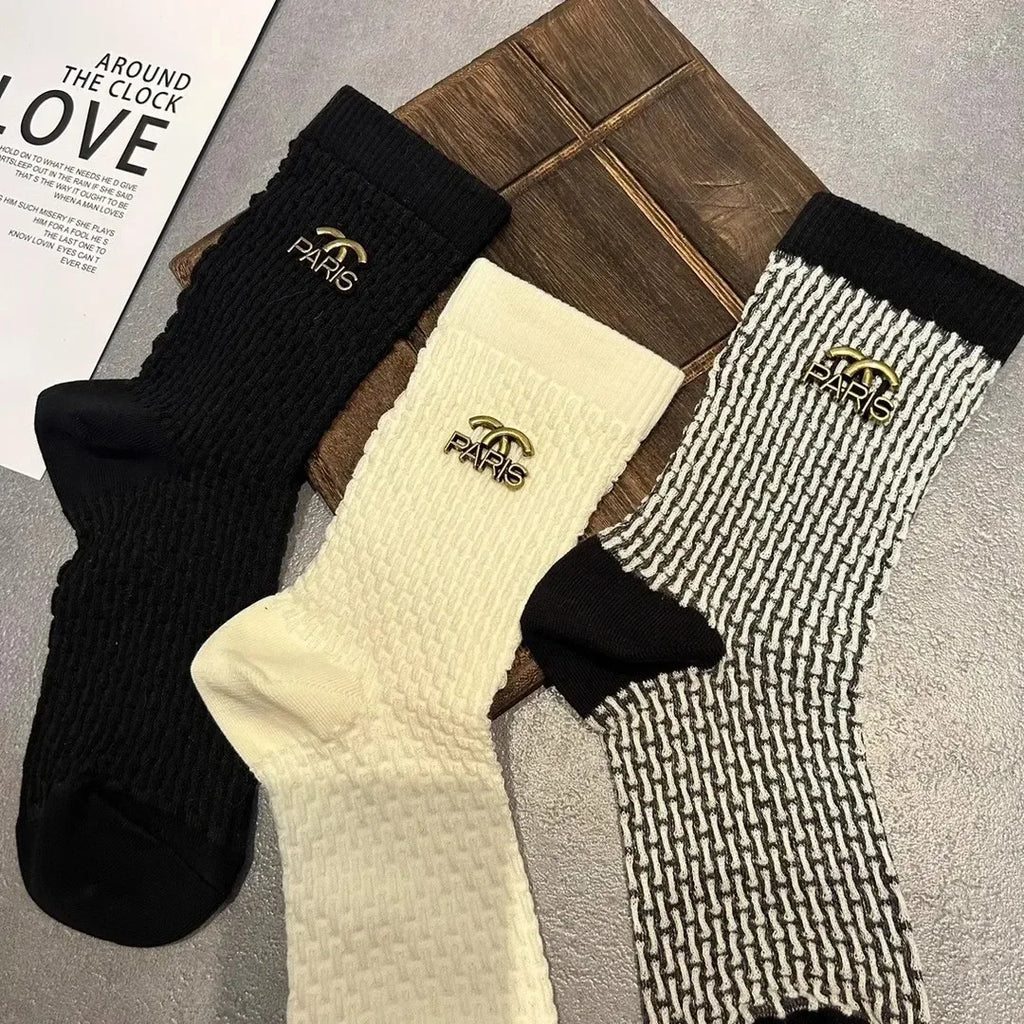 Retro Metal Letter Label Socks Brand Designer Sock Europe Letter Cotton Luxury Socks Sexy Warm Personality Fashion Boots Socks LUXLIFE BRANDS