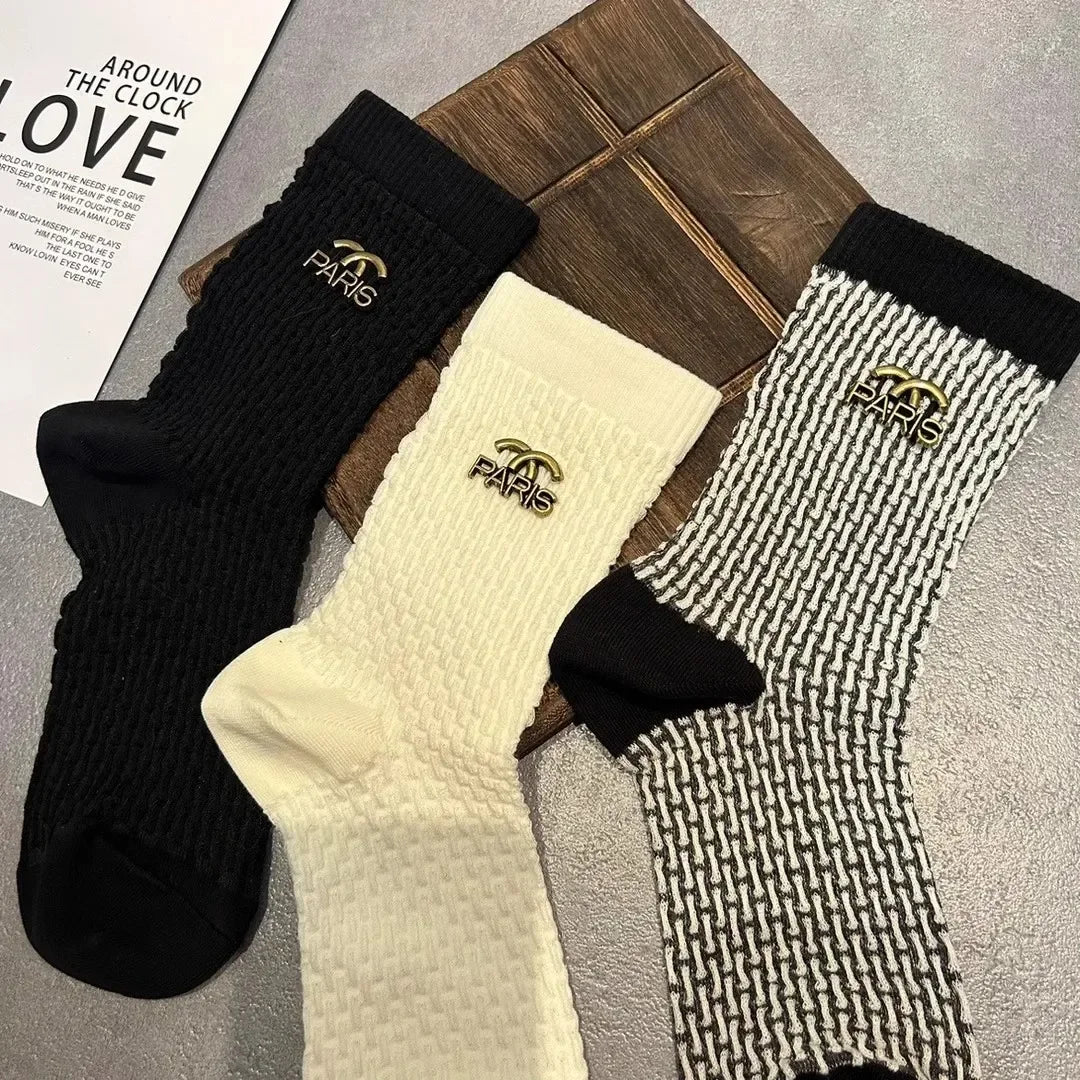 Retro Metal Letter Label Socks Brand Designer Sock Europe Letter Cotton Luxury Socks Sexy Warm Personality Fashion Boots Socks LUXLIFE BRANDS