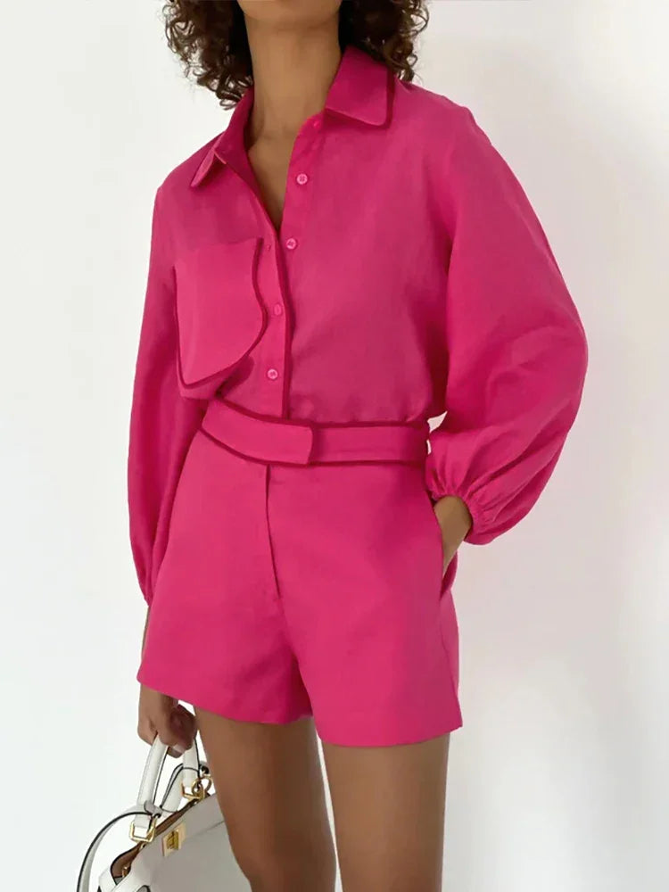 Women Linen Shorts Set