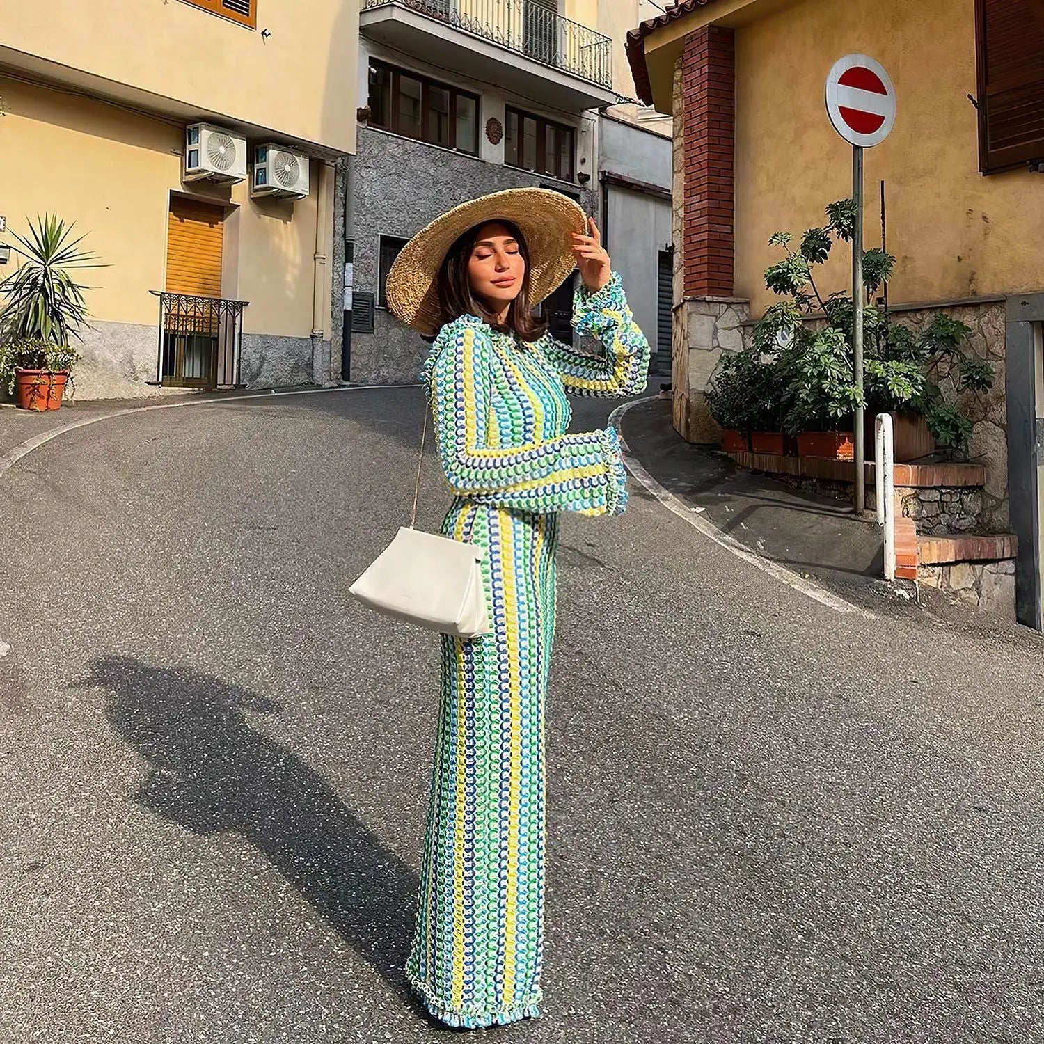 Sexy Backless Flare Sleeve Lace Knit Cut Out Party Beach Maxi Dress 2025 Summer Women Vacation Beachwear Swimsuit Cover Up A2815 Luxlife Brands