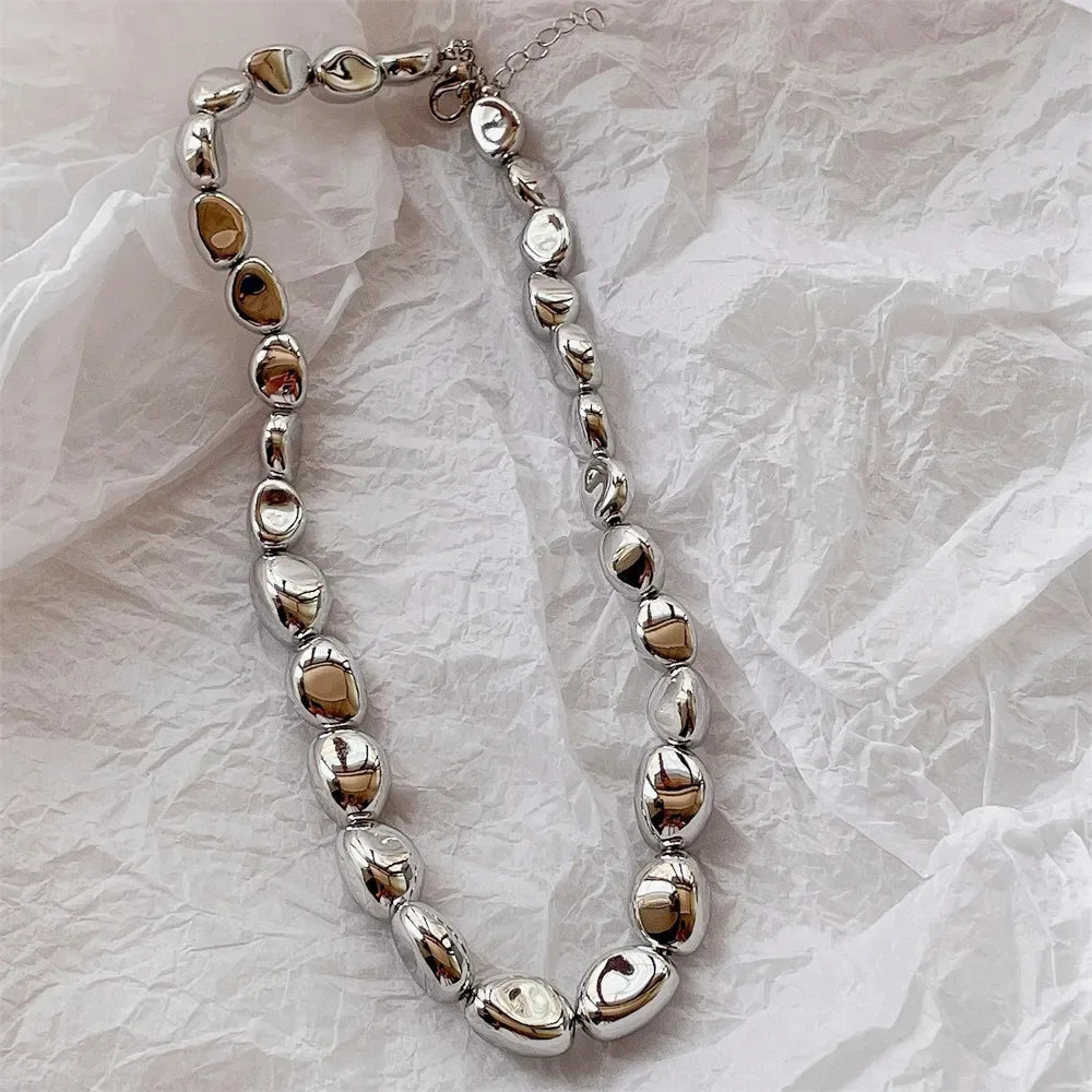 Vintage Silver-plate Geometric Exaggerated Artificial Pearl Chain Necklace For Women Female Fashion Boho Y2K Girl Jewelry Gift Luxlife Brands