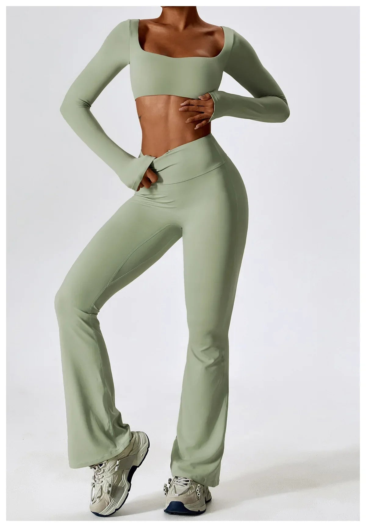 Yoga Shirts Fitness Long Sleeve Women Sport Crop Top Women Square Neck Gym Top Yoga T-Shirt Clothing Casual Quick Dry Sportswear