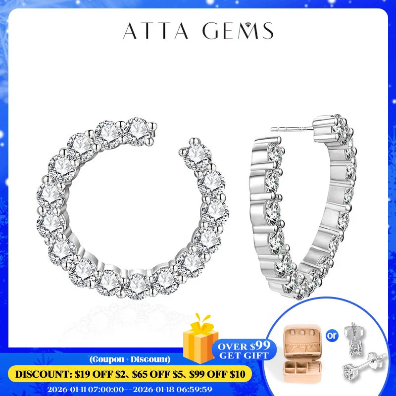 ATTAGEMS Moissanite Hool Earrings 925 Sterling Silver Passed the Diamond Test Wedding Earrings for Women Gift Fine Jewelry Band Luxlife Brands