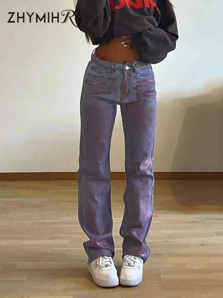 Statement High Waist Straight Leg Jeans LUXLIFE BRANDS