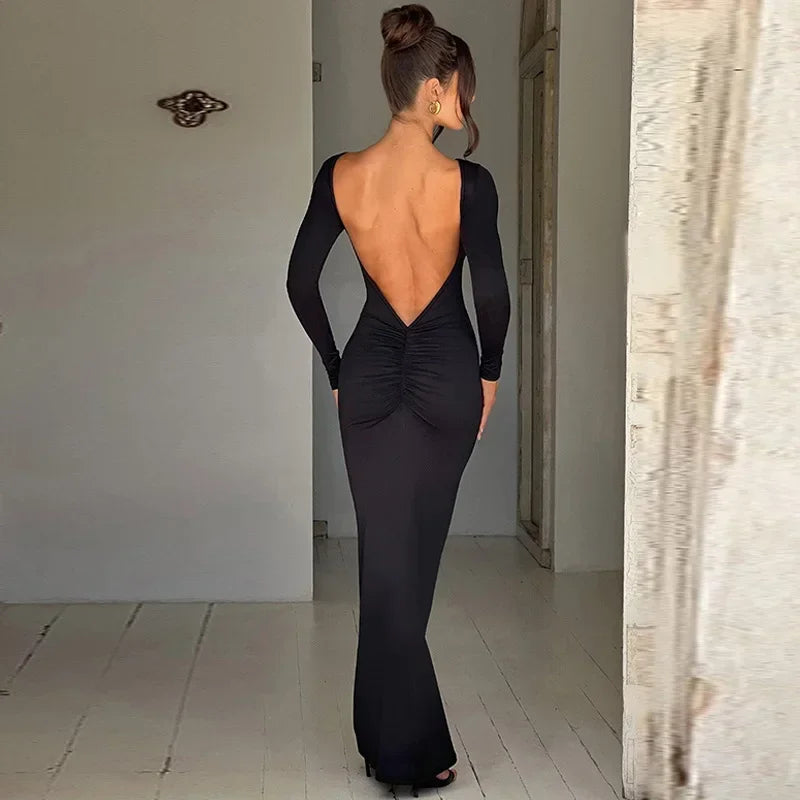 Glamour Backless Ruched Maxi Dress LUXLIFE BRANDS