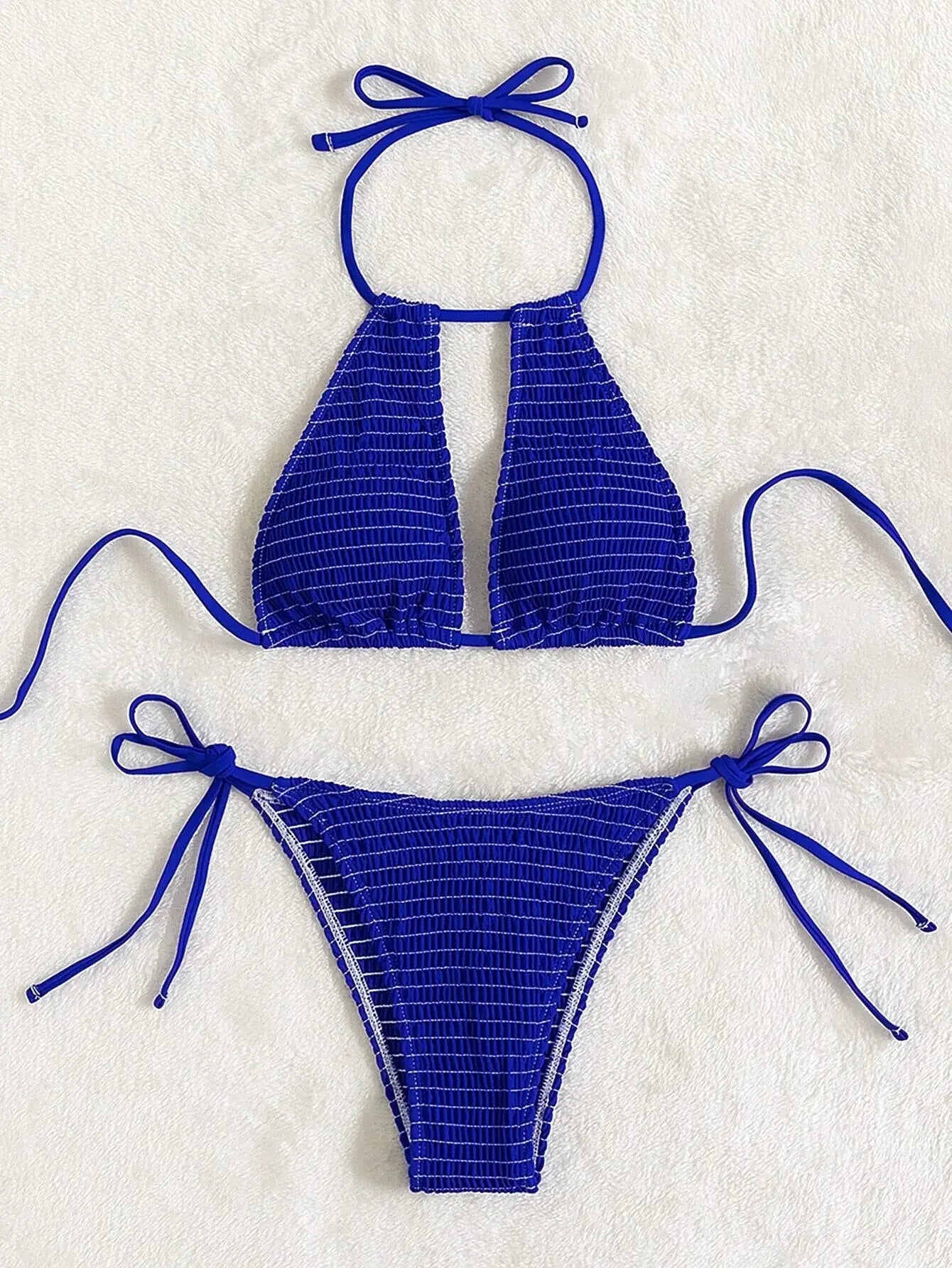Smocked Halter Tie Side Bikini Swimsuit Women Two Piece Swimwear 2023 Bikini Set Summer Beach Bathing Suit Biquini
