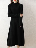 Elegant Fashion Dresses Cashmere Sweater Knitted Long Dress 100% Merino Wool Women Turtleneck Office Skirt Autumn Winter Clothes LUXLIFE BRANDS