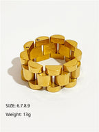 Peri'sbox Solid Gold Pvd Plated Bold Wide Thick Ring for Women Chunky Link Chain Stainless Steel Strap Finger Rings Jewelry Luxlife Brands