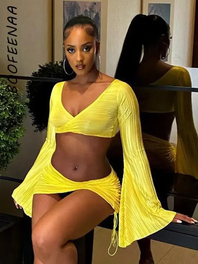 Destiny Beach Club Flared Long Sleeve Top & Skirt Set LUXLIFE BRANDS