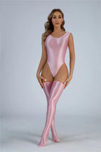 Women Candy Color Oil Glossy Elastic Bodysuit Bodycon Rompers One-piece Swimsuit Silky Tights Satin Backless Shaper Sexy Leotard Luxlife Brands