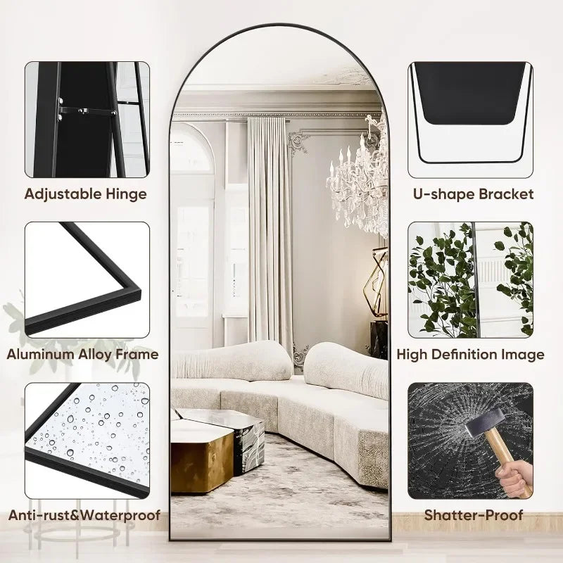 Full Length Mirror, Arched Floor Standing Mirror Full Body Mirror with Stand for Bedroom, Hanging Mounted Mirror for Living Room LUXLIFE BRANDS