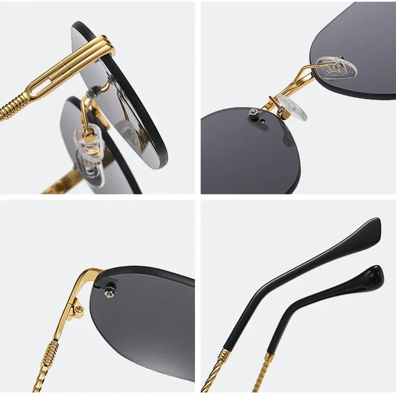 Frameless Gold Metal Ladies Sunglasses Rimless Gradient Lens Blue Fashion Sun Glasses For Men Uv400 Summer 2023