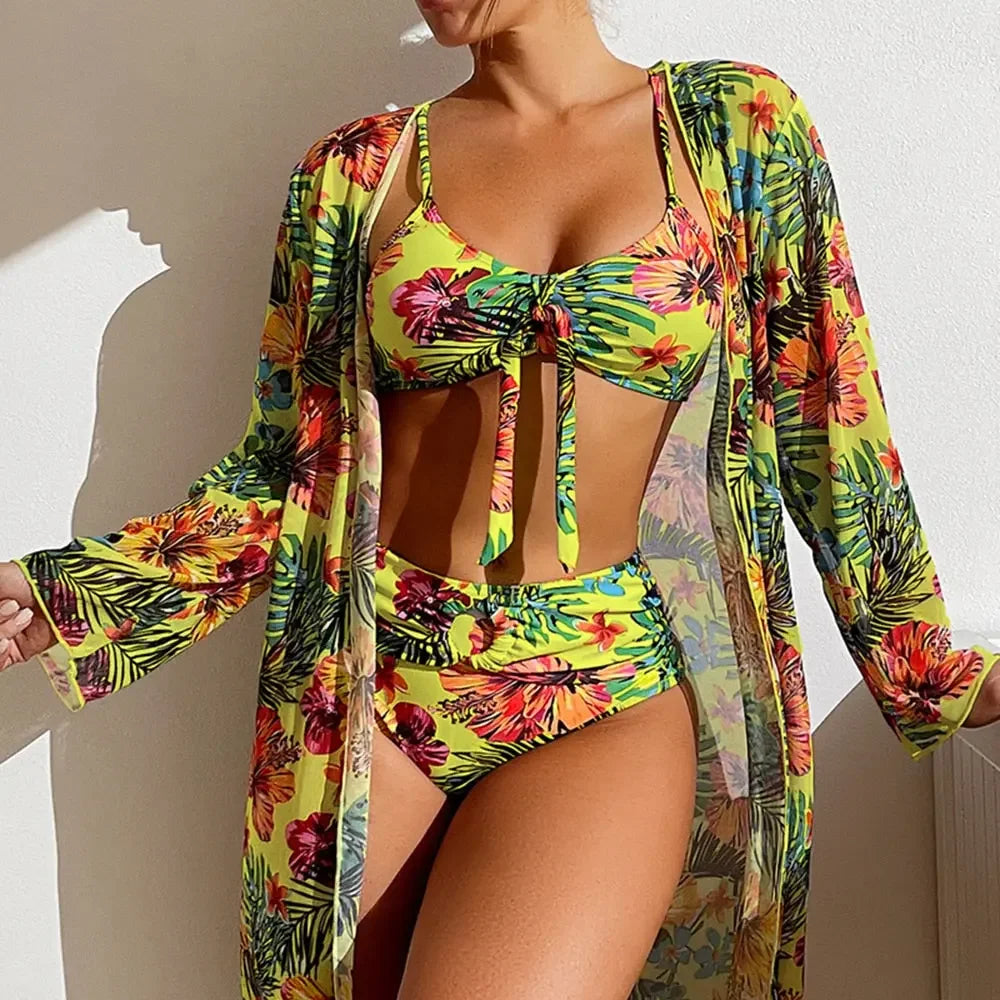 Tropic Vibes High Waisted Bikini 3pc Set S-3XL