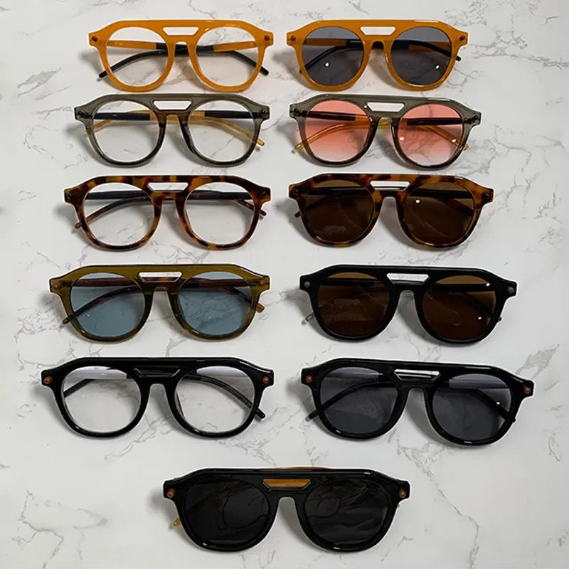 SO&EI Retro Double Bridges Pilot Men Rivets Sunglasses Fashion Clear Gradient Shades UV400 Women Brand Designer Punk Sun Glasses LUXLIFE BRANDS