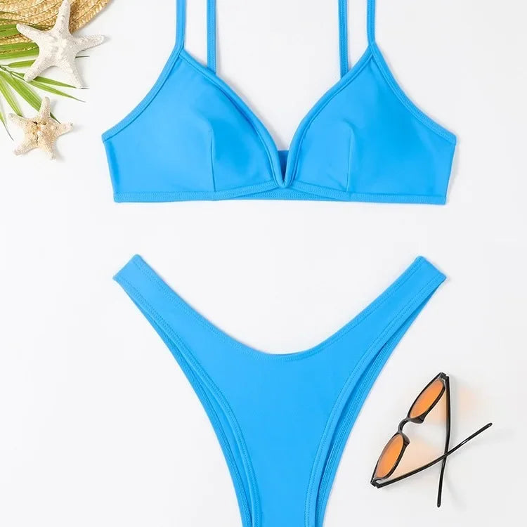 Hot Sale Of The Season New Pure Color Sexy Quick Dry Tight Bikini Swimwear for Holiday Hot Girl Cross-Border Bikini Set Women's Luxlife Brands