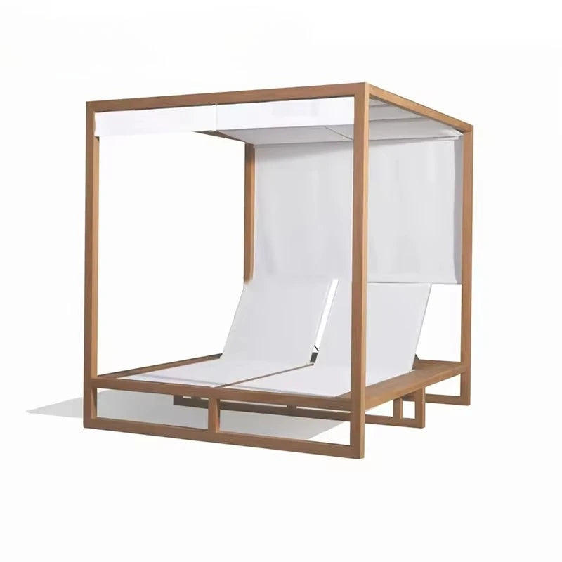 High Quality Luxury Hotel Outdoor Sunbed All-Weather Beach Lounge Bed with Canopy Waterproof Daybed for Garden or Pool Use