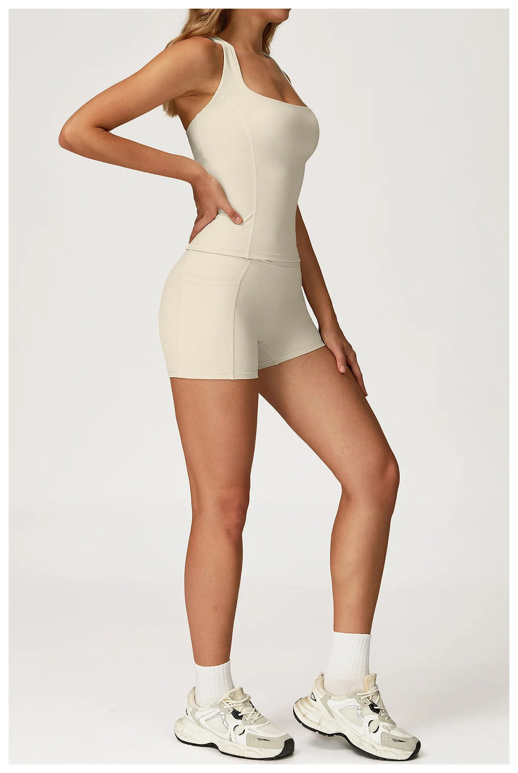 Hearuisavy 2Pcs Woman's Sports Set Naked-Feel Racerback Sports Tops Gym Tank Top Female Breathable High Waist Fitness Yoga Pants