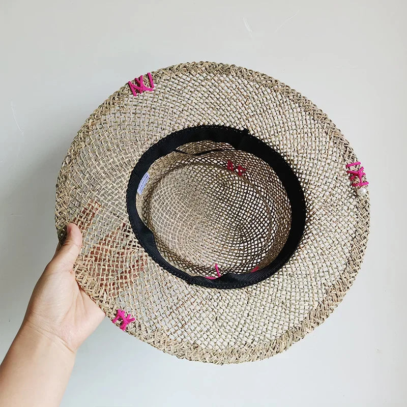 Designer French Elegant Women's Summer RB Letter Straw Hat Wide Brim Breathable Sun Protect Fashionable Beach Vacation Sun Hat