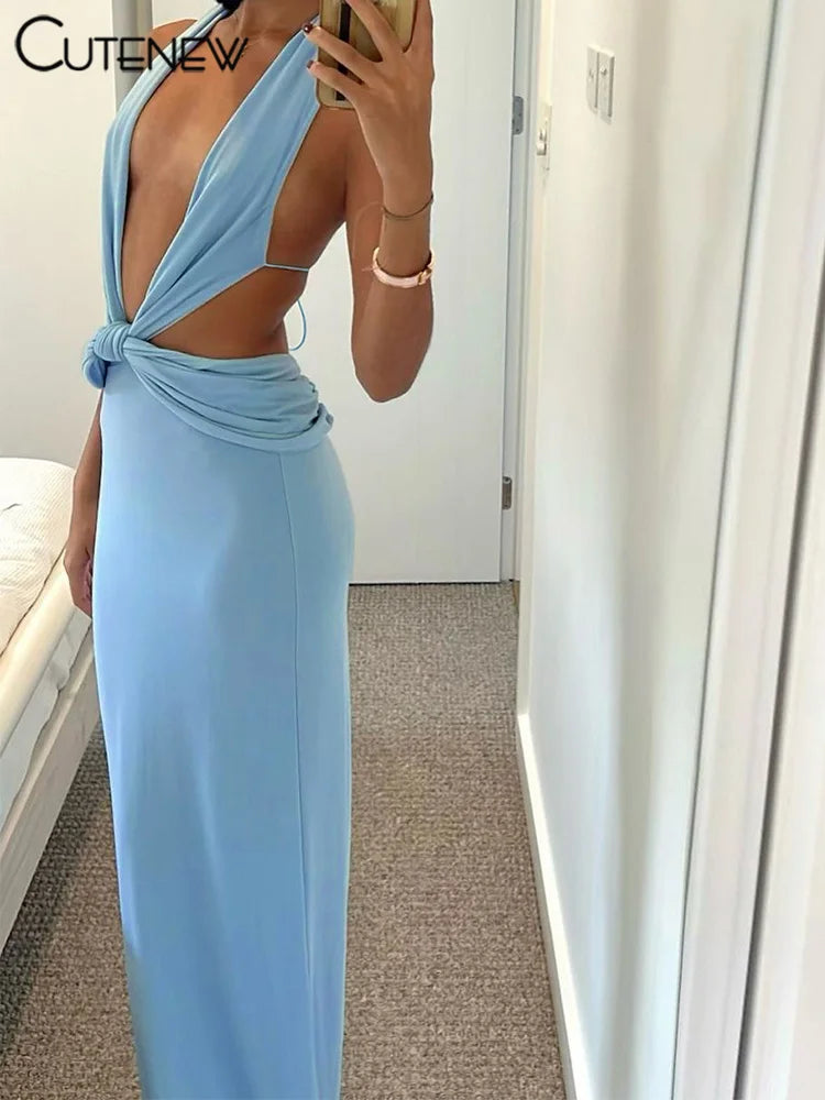 Prestine Backless Halter Maxi Dress